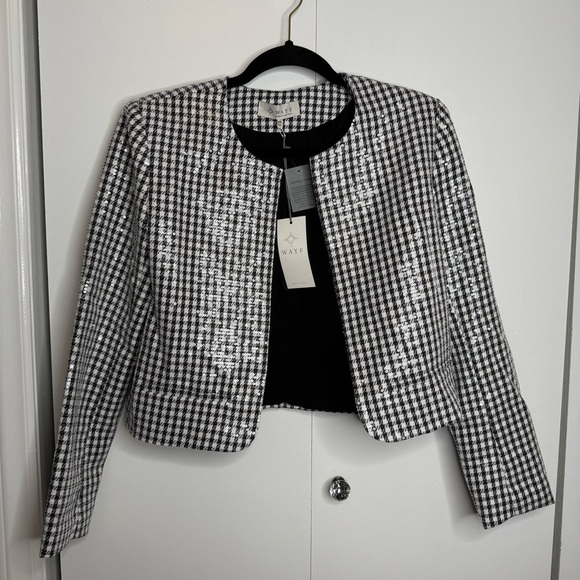 Wayf Kennedy Sequined Houndstooth Jacket Black and White NWT - Picture 4 of 10